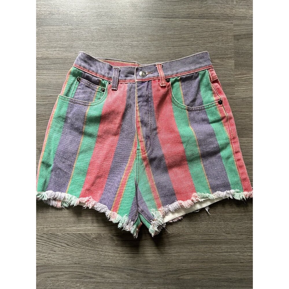 Cartini Multi Color Jean Shorts Rainbow Stripes Size 27 Pink Purple Green